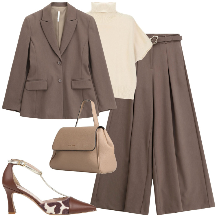 Outfit donna - In ufficio. Stile Urban per Ufficio. Abbinamento con décolleté, zaini, blazer, pantaloni, maglieria.