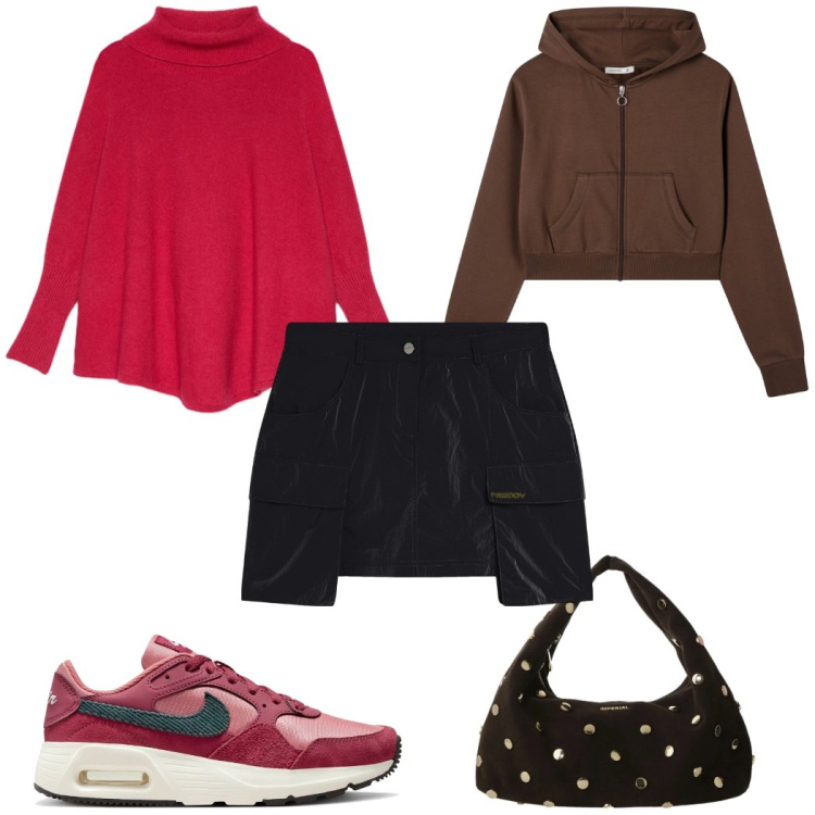 Outfit donna - Total look #2323937. Stile Sporty chic per Tutti i giorni. Abbinamento con felpe con cappuccio, borse a spalla, minigonne, cappotti, sneakers.