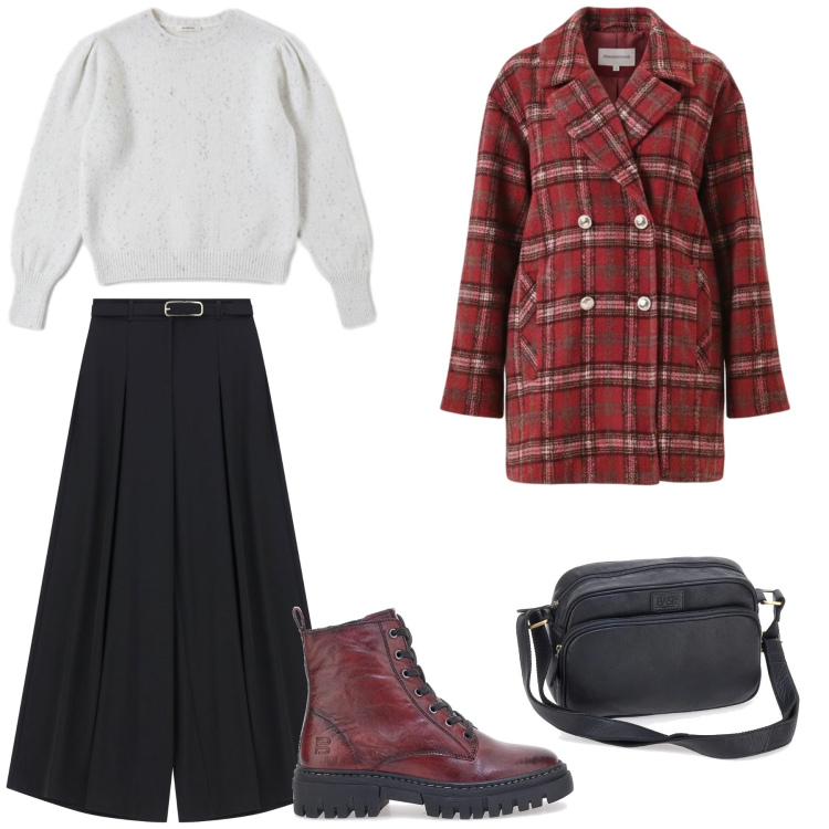 Outfit donna - Total look #2323944. Stile Minimal per Tutti i giorni. Abbinamento con pantaloni, cappotti, maglieria, anfibi, borse a tracolla.