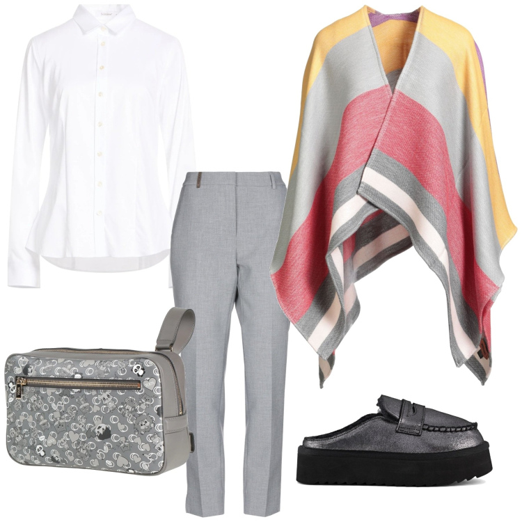 Outfit donna - Total look #2323945. Stile Glamour per Ufficio. Abbinamento con marsupi, pantaloni, camicie, cappe, mocassini.