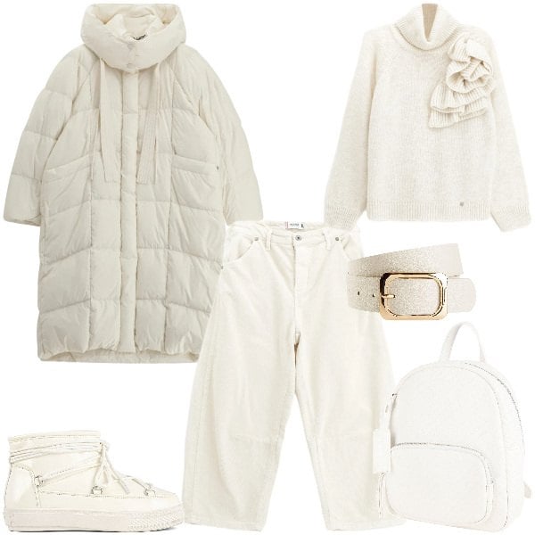 Outfit donna - Total look #2323948. Stile Casual chic per Tutti i giorni. Abbinamento con cinture, zaini, pantaloni, piumini, maglieria, stivali da neve.