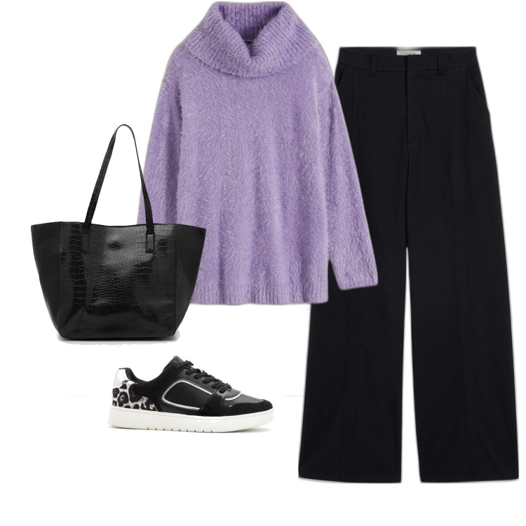 Outfit femme - Pull maille poilue. Style Basique pour Ecole/Université. Assortir avec sneakers, pulls, pantalon large en bas, sacs tote.
