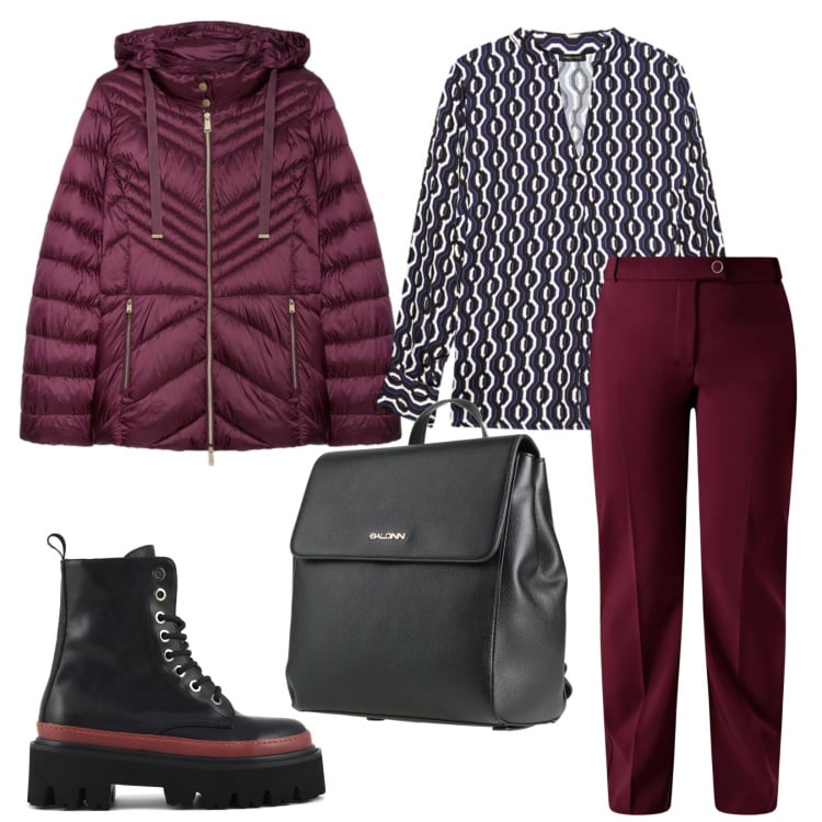 Outfit donna - Aspettando San Valentino. Stile Urban per Tutti i giorni. Abbinamento con zaini, pantaloni, piumini, bluse, anfibi.