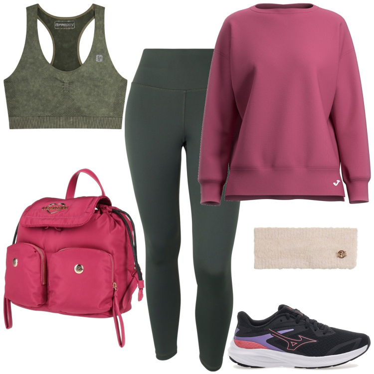 Outfit donna - Total look #2323994. Stile Basic per Sport. Abbinamento con zaini, reggiseni, fasce per capelli, leggings, felpe, scarpe sportive.