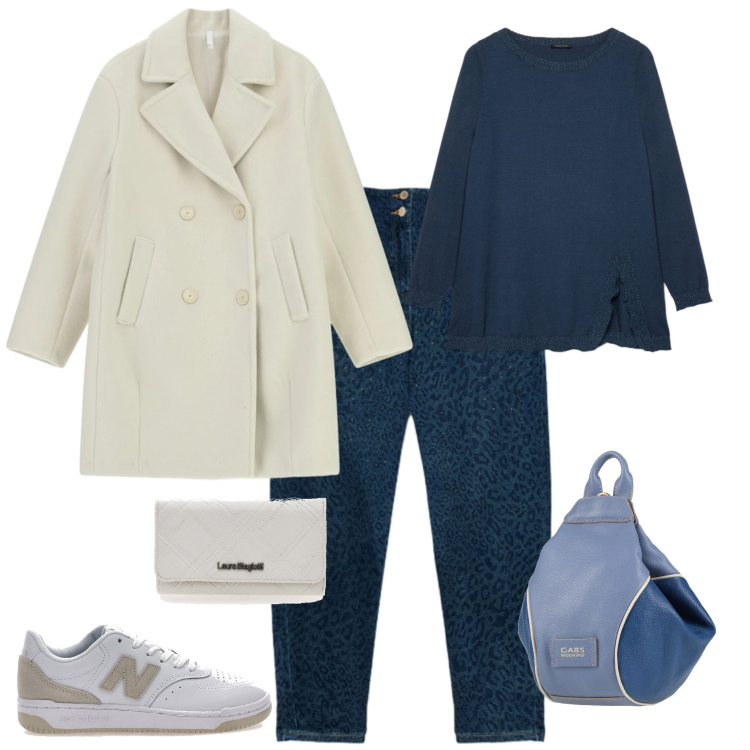 Outfit donna - Casual chic. Stile Casual chic per Tutti i giorni. Abbinamento con zaini, cappotti, sneakers, jeans, maglieria, portafogli.