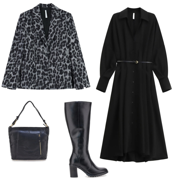 Outfit donna - Chic serata evento speciale. Stile Chic per Serata fuori. Abbinamento con vestiti lunghi, blazer, stivali sopra il ginocchio, borse a spalla.