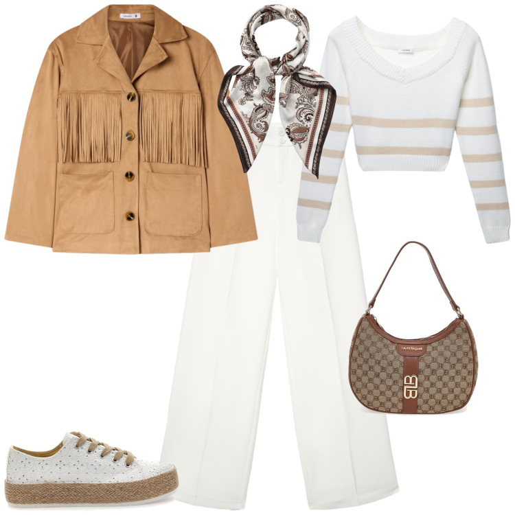 Outfit donna - Sporty chic nuova stagione. Stile Sporty chic per Tutti i giorni. Abbinamento con maglieria, cappotti, foulard, pantaloni, sneakers, borse a spalla.