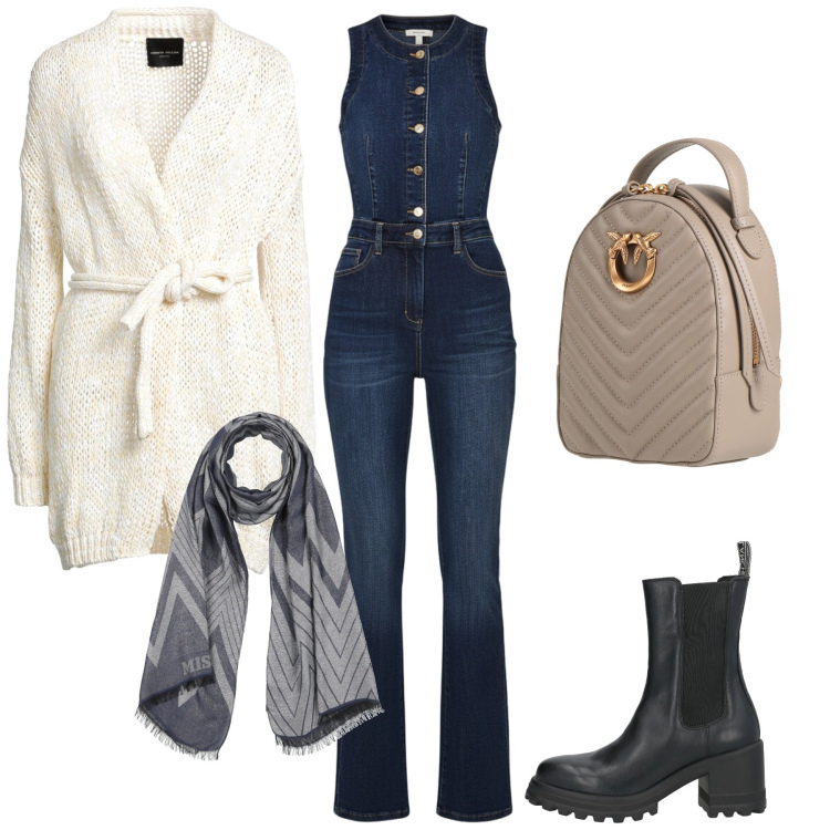 Outfit donna - Total look #2324015. Stile Trendy per Serata fuori. Abbinamento con cardigans, zaini, stivaletti, sciarpe, tute.
