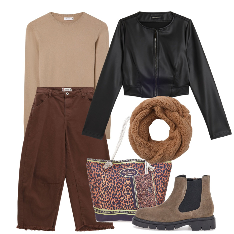 Outfit donna - Gennaio. Stile Casual per Tutti i giorni. Abbinamento con maglieria, sciarpe, pantaloni, giacche, stivaletti, shopping bag.
