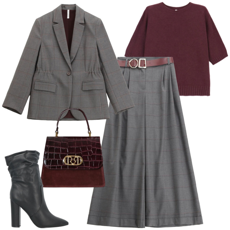 Outfit donna - Imperial. Stile Trendy per Tutti i giorni. Abbinamento con stivaletti, blazer, pantaloni, maglieria, borse a mano.