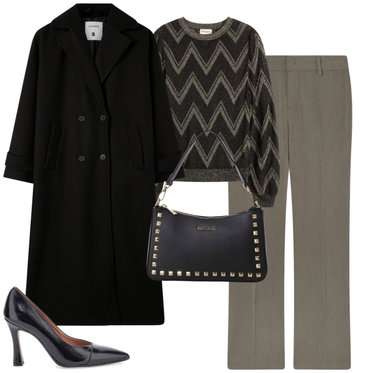Outfit donna - Gennaio. Stile Urban per Tutti i giorni. Abbinamento con maglieria, pantaloni, cappotti, pochette, décolleté.