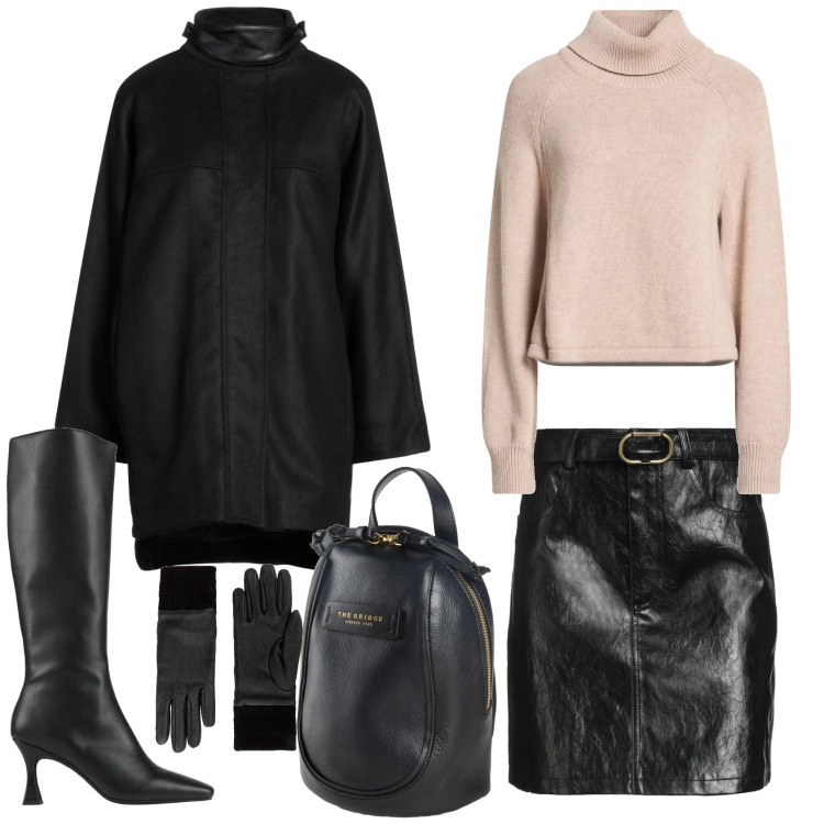 Outfit donna - La gonna in similpelle. Stile Trendy per Ufficio. Abbinamento con guanti, cappotti, stivali, zaini, minigonne, maglieria.