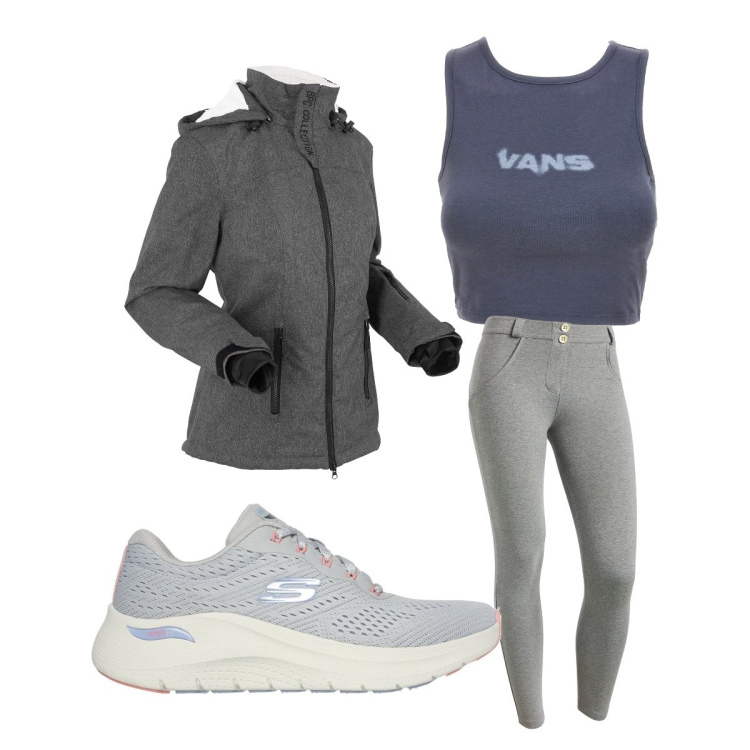 Outfit donna - Correre con stile. Stile Sporty chic per Sport. Abbinamento con blazer, pantaloni skinny, sneakers, top sportivi.