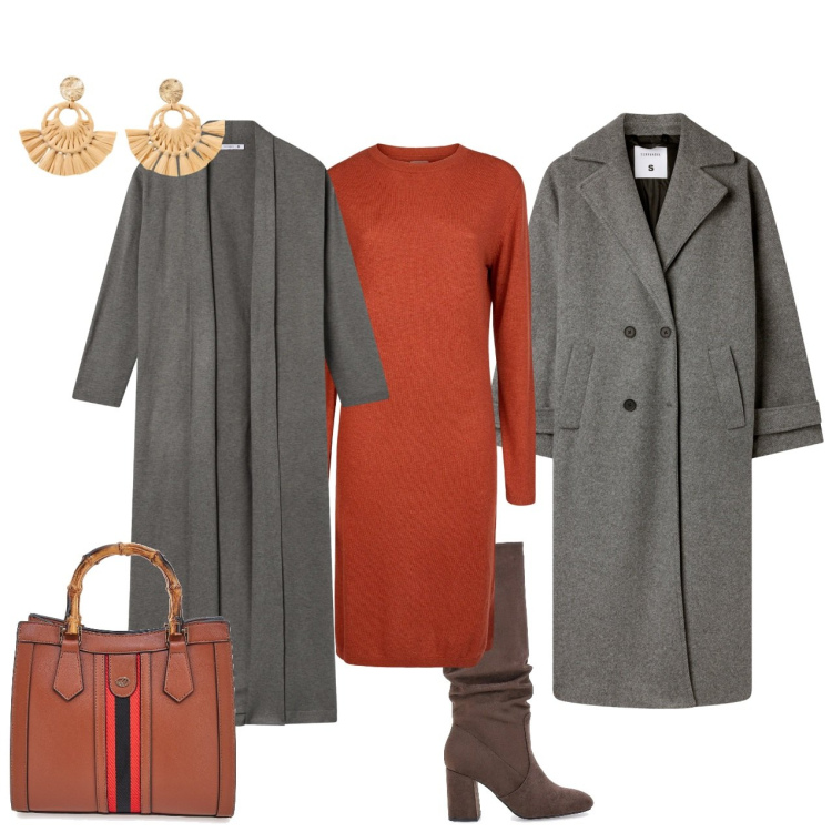 Outfit donna - Comoda, elegante, colorata. Stile Casual chic per Tutti i giorni. Abbinamento con orecchini, cardigans, cappotti, vestiti midi/longuette, stivali sopra il ginocchio, borse a tracolla.