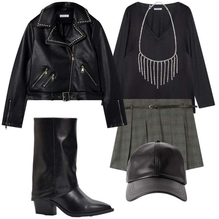 Outfit donna - Texani. Stile Trendy per Serata fuori. Abbinamento con stivali, collane, minigonne, giacche, cappelli con visiera, bluse.