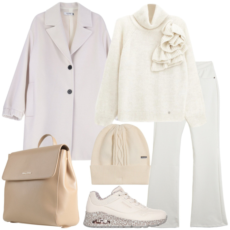 Outfit donna - Morbidezza. Stile Casual chic per Tutti i giorni. Abbinamento con zaini, cappotti, maglieria, berretti, pantaloni, sneakers.