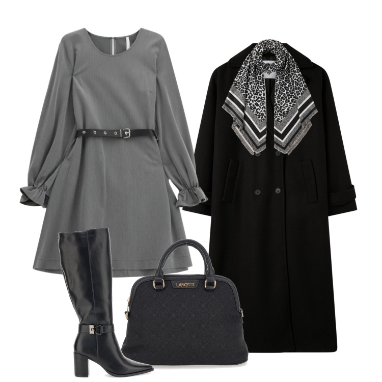 Outfit donna - Serata glam. Stile Glamour per Serata fuori. Abbinamento con cappotti, vestiti corti, sciarpe, borse a spalla, stivali.