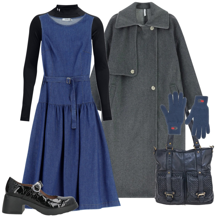 Outfit donna - Il denim per l\'abito. Stile Bon Ton per Tutti i giorni. Abbinamento con décolleté, vestiti lunghi, cappotti, pullovers, borse a spalla, guanti.
