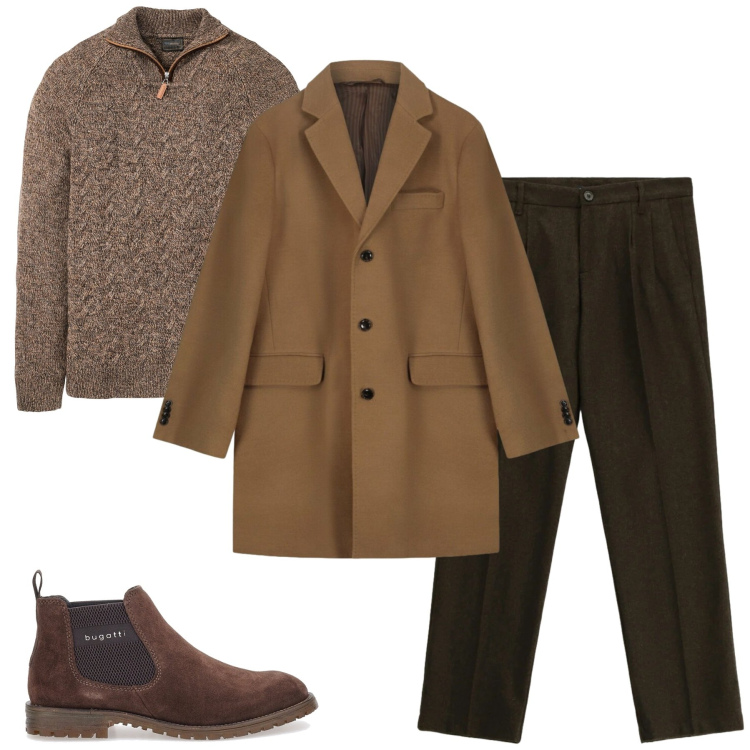 Outfit uomo - Brown. Stile Urban per Tutti i giorni. Abbinamento con maglieria, pantaloni, cappotti, stivali e stivaletti.