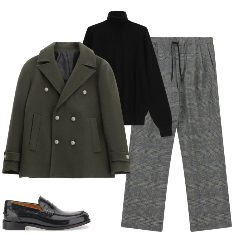 Outfit uomo - Total look #2324100. Stile Urban per Tutti i giorni. Abbinamento con pantaloni, cappotti, maglieria, scarpe stringate.