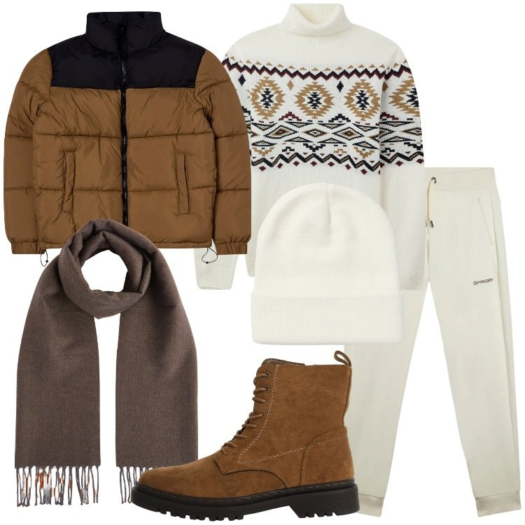 Outfit uomo - Mood nordico. Stile Casual per Tutti i giorni. Abbinamento con bomber, maglieria, berretti, anfibi, pantaloni, sciarpe.