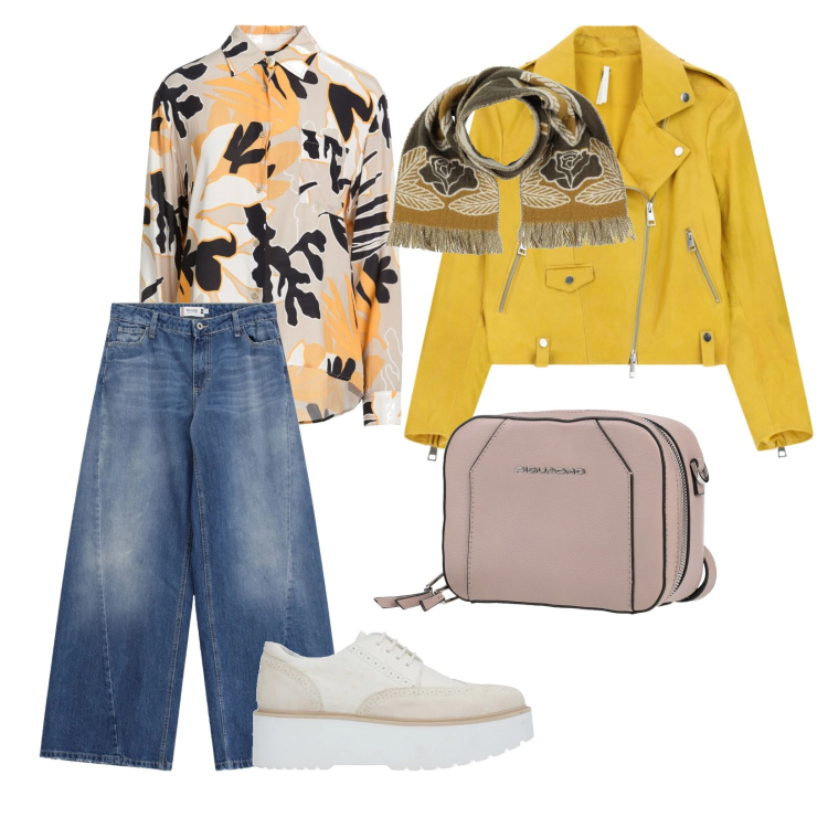 Outfit donna - Colori dì primavera. per Scuola/Università. Abbinamento con scarpe stringate, camicie, sciarpe, marsupi, jeans, giacche.