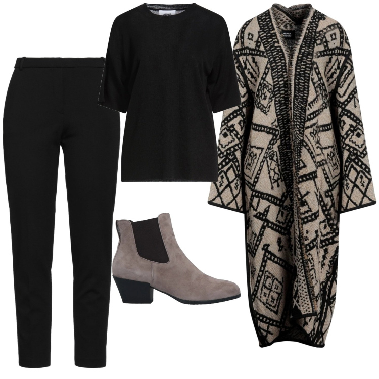 Outfit donna - Belle al caldo. Stile Casual per Tutti i giorni. Abbinamento con stivaletti chelsea, pantaloni skinny, cardigans, pullovers.