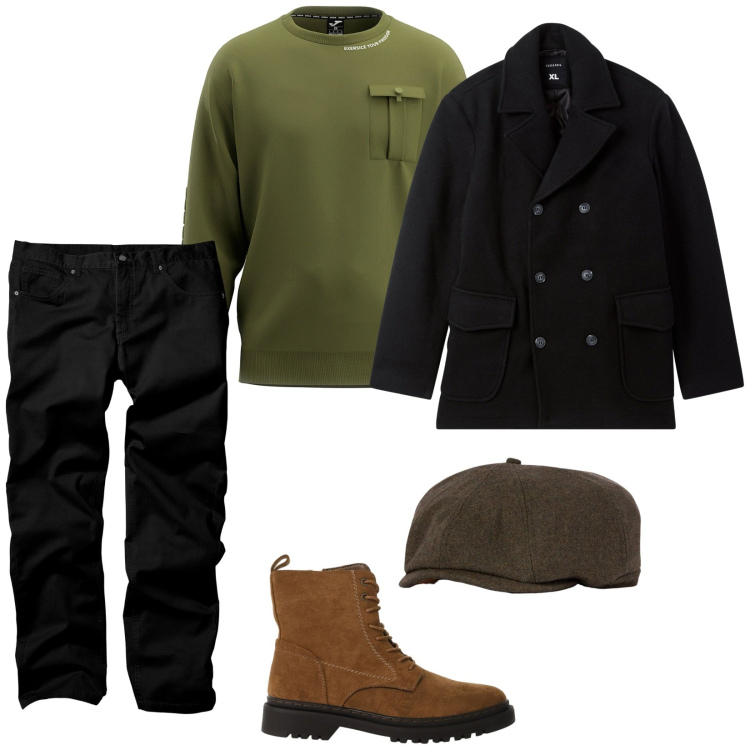 Outfit uomo - Con calma. per Ufficio. Abbinamento con pantaloni, caban, anfibi, felpe, cappelli e berretti.