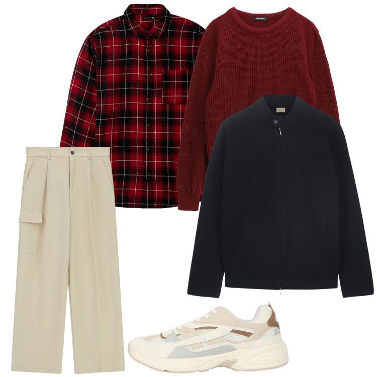 Outfit uomo - Di giorno. per Tutti i giorni. Abbinamento con camicie, sneakers, maglieria, pantaloni cargo, giacche.