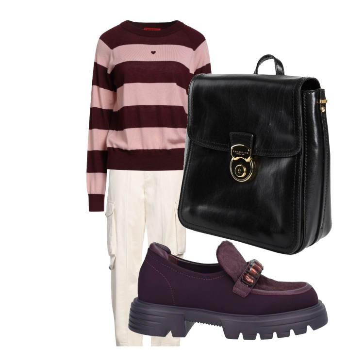 Outfit donna - Urban cool. Stile Urban per Ufficio. Abbinamento con zaini, jeans, mocassini, pullovers.