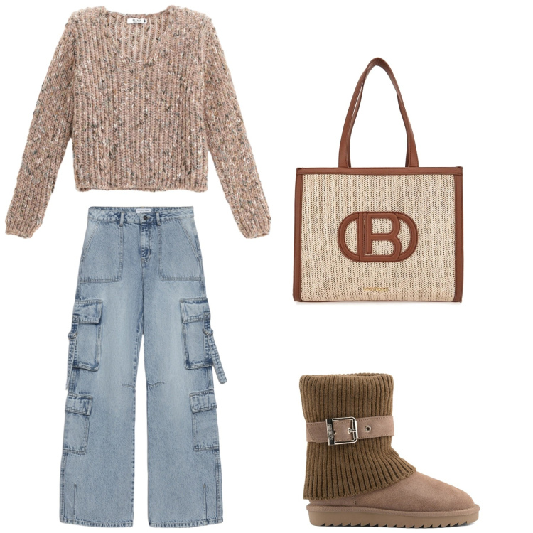 Outfit donna - Light brouwn. Stile Casual chic per Tutti i giorni. Abbinamento con jeans, maglieria, borse a spalla, stivaletti.