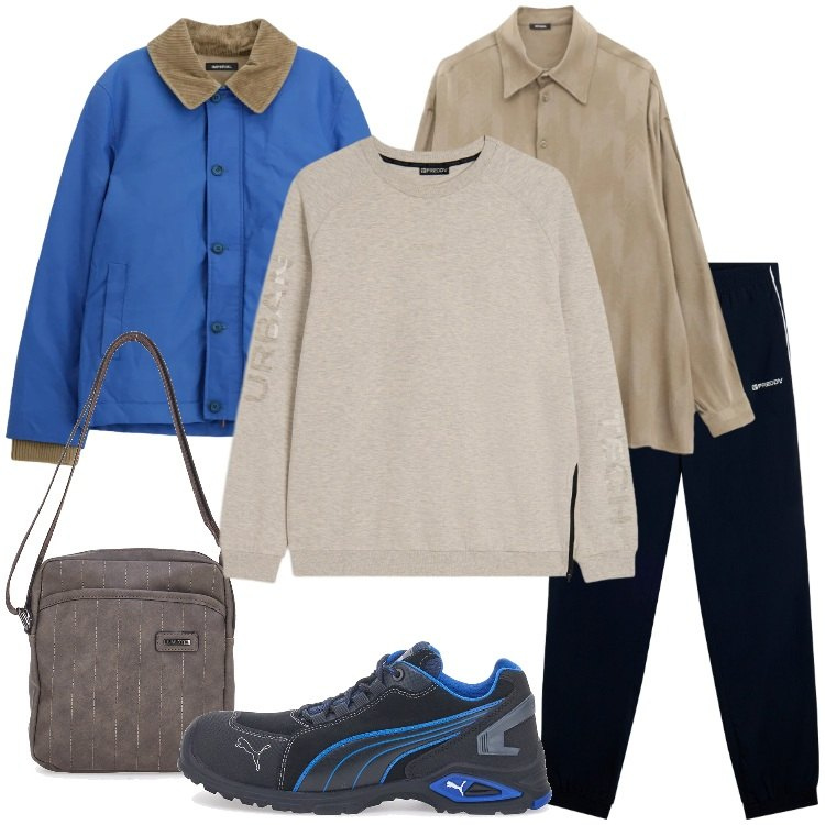 Outfit uomo - Gennaio senza fretta. Stile Trendy per Serata speciale. Abbinamento con camicie, cappotti, pantaloni sportivi, felpe sportive, portafogli, scarpe stringate.