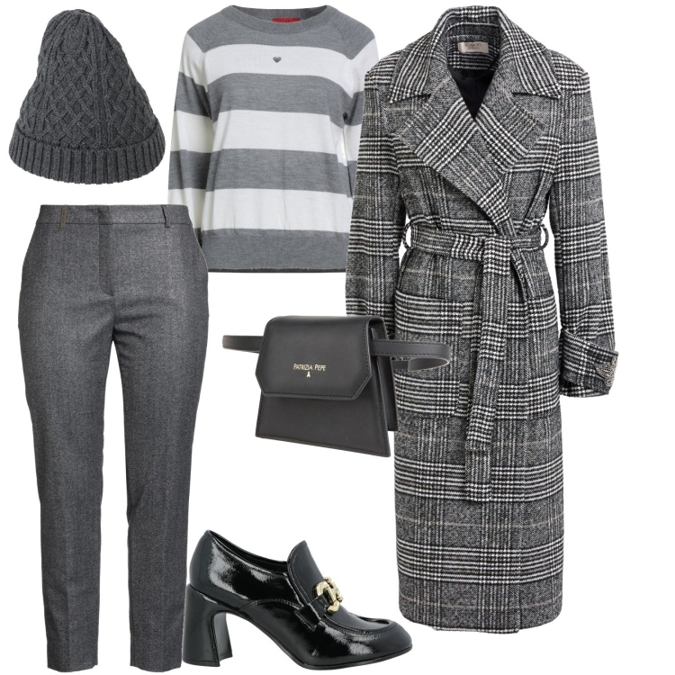 Outfit donna - Righe e quadri. per Ufficio. Abbinamento con cappotti, pantaloni, pullovers, cappelli, marsupi, mocassini.