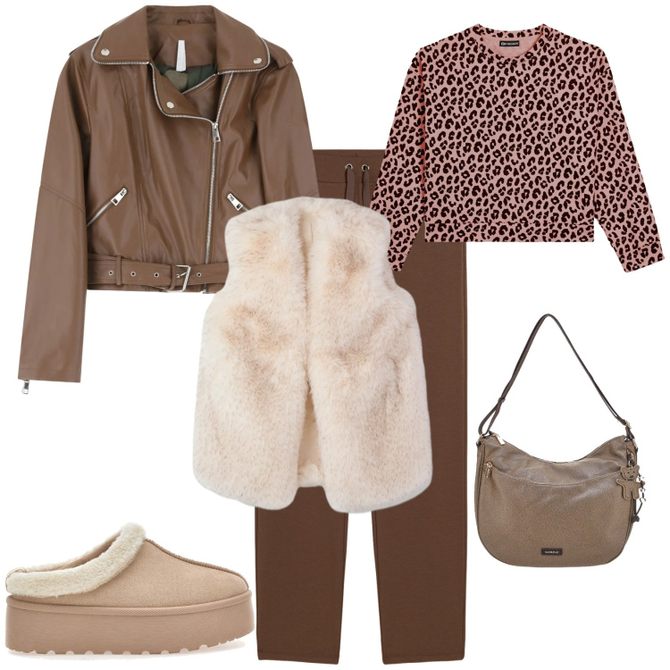 Outfit donna - Sporty chic ogni giorno. Stile Sporty chic per Tutti i giorni. Abbinamento con piumini, giacche, felpe, pantaloni, borse a spalla, stivaletti.