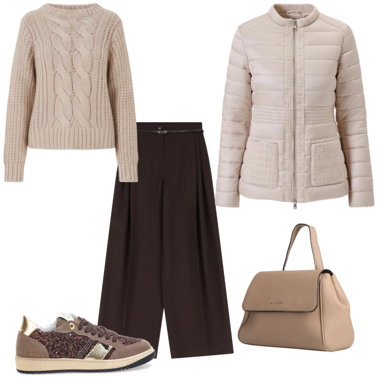 Outfit donna - Style easy. Stile Casual per Tutti i giorni. Abbinamento con zaini, pantaloni, piumini, maglieria, sneakers.