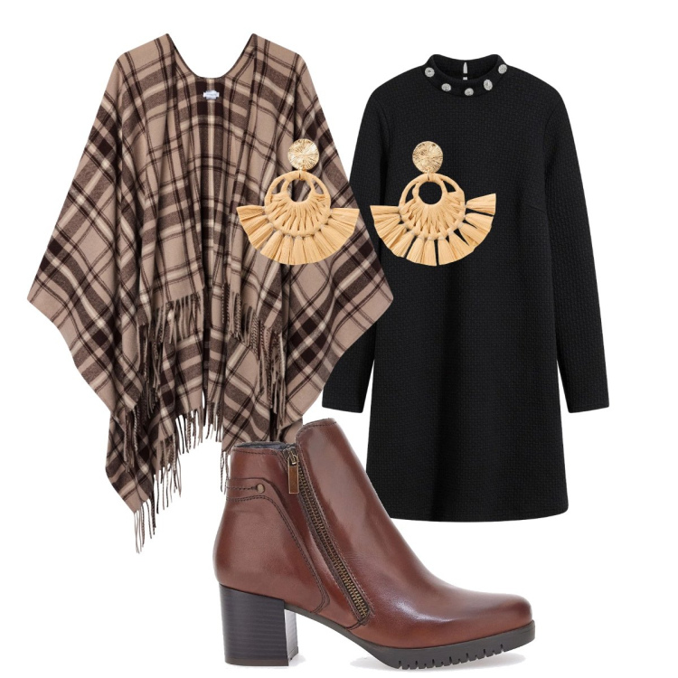 Outfit donna - Raffinata. Stile Casual per Tutti i giorni. Abbinamento con orecchini, vestiti corti, cappotti, stivaletti.