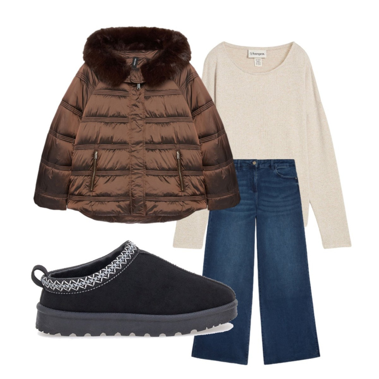 Outfit donna - Saldi Fiorella Rubino. Stile Minimal per Tutti i giorni. Abbinamento con maglieria, piumini, pantofole, jeans.