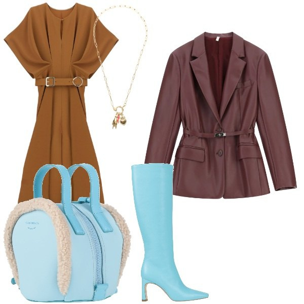 Outfit donna - gli stivali color cielo. Stile Trendy per Tutti i giorni. Abbinamento con zaini, stivali, blazer, vestiti lunghi, ciondoli.