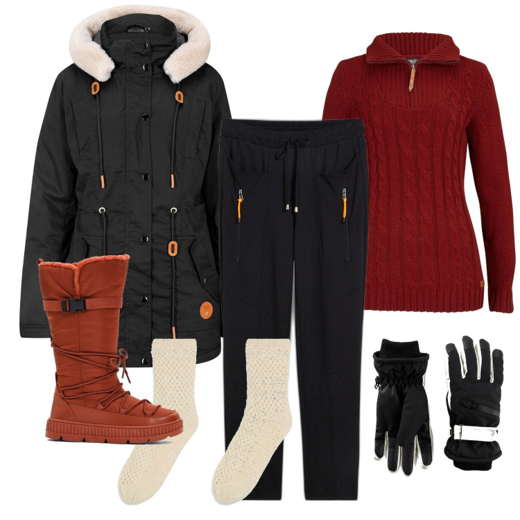 Outfit femme - Je voudrais un bonhomme de neige. Style Casual pour Sport. Assortir avec pulls, manteaux, socquettes, bottes, gants, pantalon .