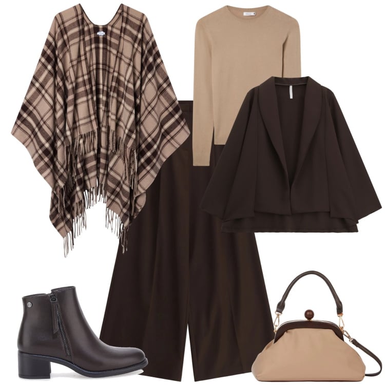 Outfit donna - Minimal chic ufficio week end. Stile Minimal per Ufficio. Abbinamento con cappotti, maglieria, pantaloni a palazzo, blazer, clutch, stivaletti.