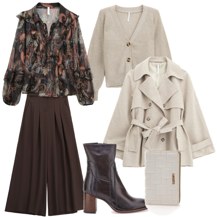 Outfit donna - Imperiale set. Stile Casual chic per Tutti i giorni. Abbinamento con trench, pantaloni a palazzo, cardigans, camicie, stivaletti, portafogli.