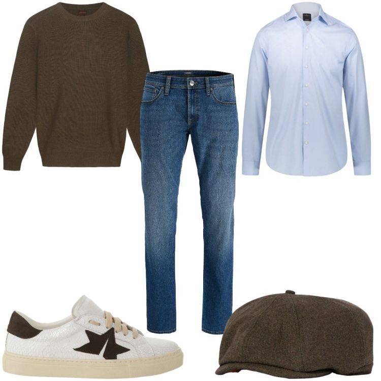 Outfit uomo - Total look #2324230. Stile Casual per Tutti i giorni. Abbinamento con jeans, sneakers, camicie, maglieria, cappelli e berretti.