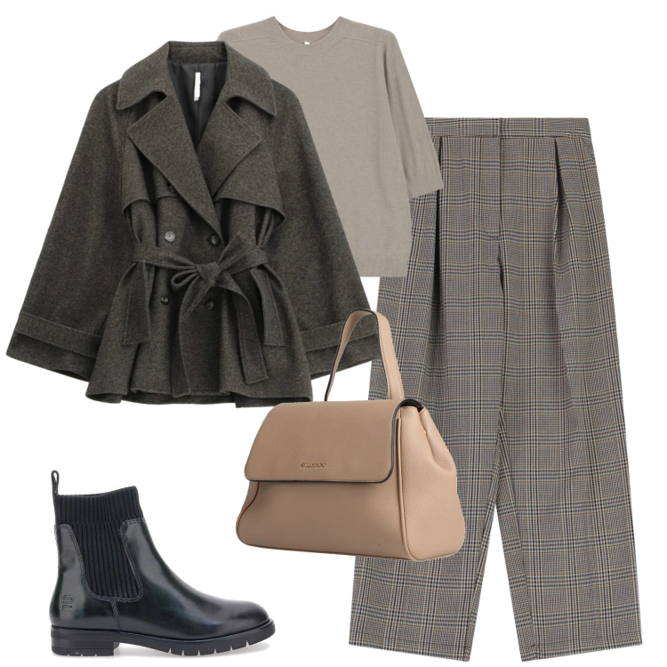 Outfit donna - City. Stile Urban per Tutti i giorni. Abbinamento con zaini, caban, pantaloni, maglieria, stivaletti.