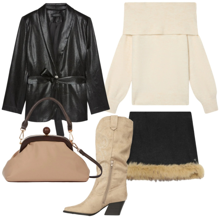 Outfit donna - Scollo alla bardot. Stile Glamour per Serata fuori. Abbinamento con maglieria, stivali, minigonne, clutch, blazer.