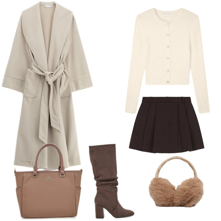 Outfit donna - Semplicità e raffinatezza. Stile Casual chic per Ufficio. Abbinamento con cardigans, cappelli, cappotti, gonne, borse a tracolla, stivali sopra il ginocchio.