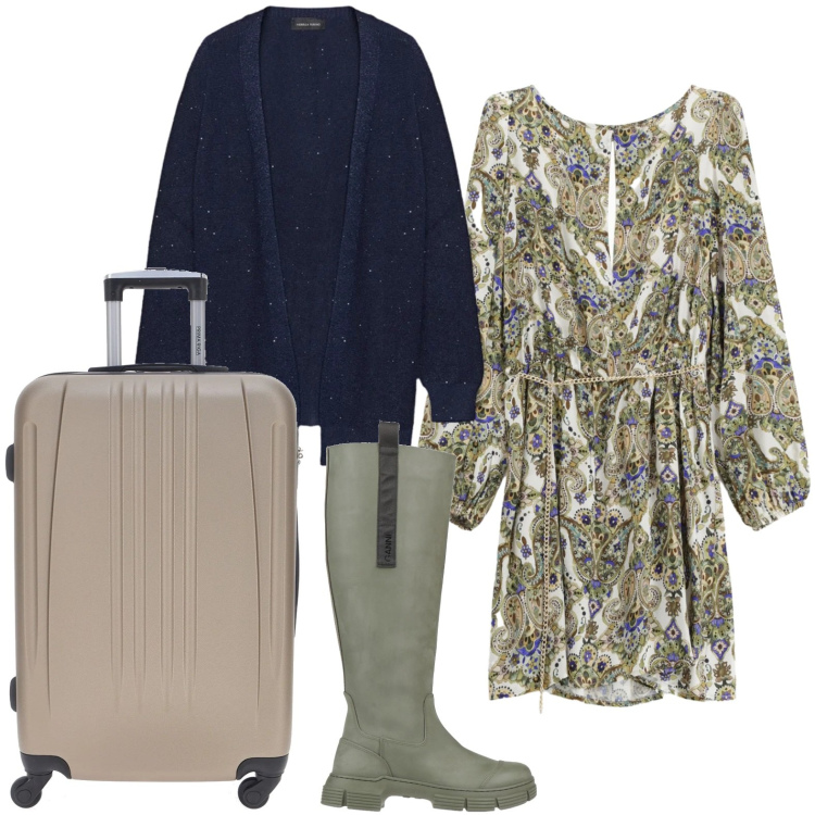 Outfit donna - Gli stivali rivisitati. Stile Military per Tutti i giorni. Abbinamento con stivali di gomma, vestiti corti, valigie, cardigans.