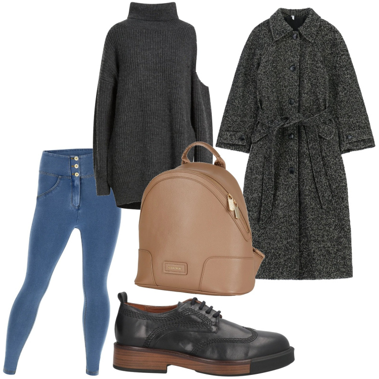 Outfit donna - Look urbano. Stile Urban per Tutti i giorni. Abbinamento con zaini, scarpe stringate, maglieria, cappotti, jeggings.