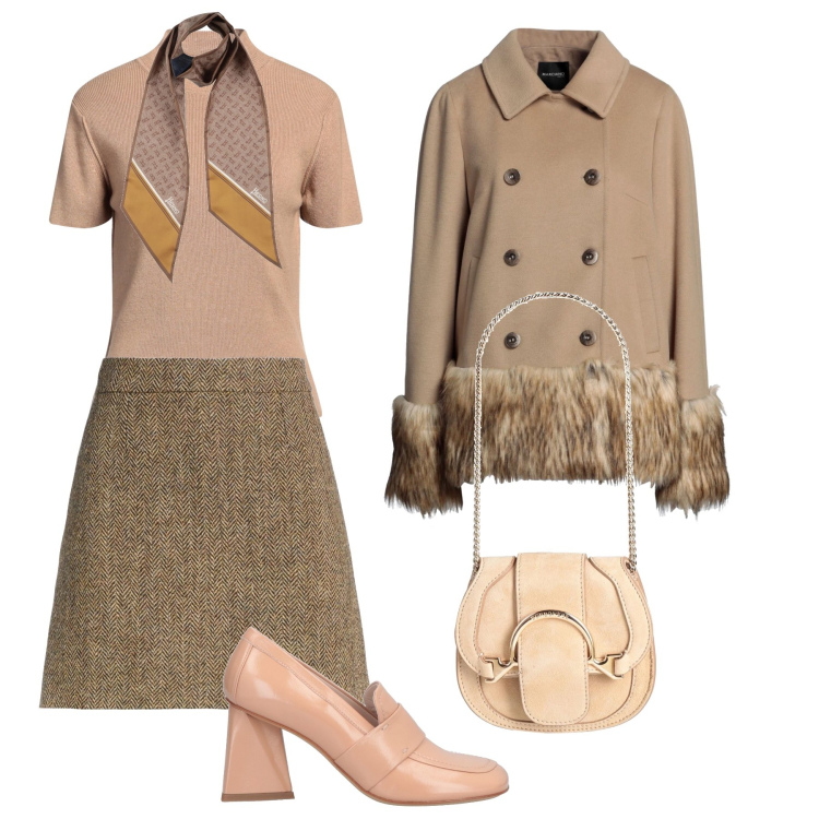 Outfit donna - Oggi mood bon ton. Stile Bon Ton per Tutti i giorni. Abbinamento con marsupi, cappotti, sciarpe, minigonne, maglieria, mocassini.