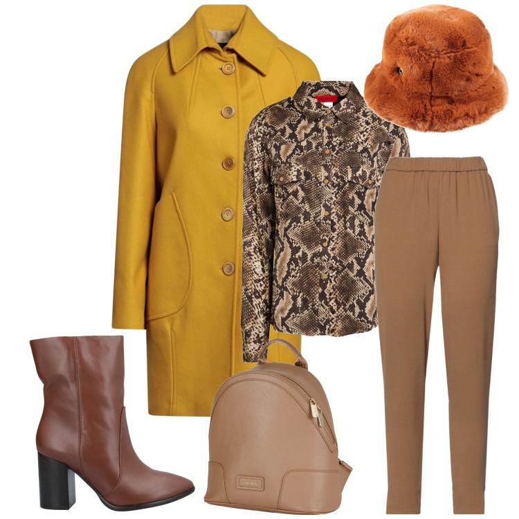 Outfit donna - Total look #2324263. Stile Chic per Tutti i giorni. Abbinamento con cappotti, stivaletti, camicie, zaini, cappelli, pantaloni skinny.
