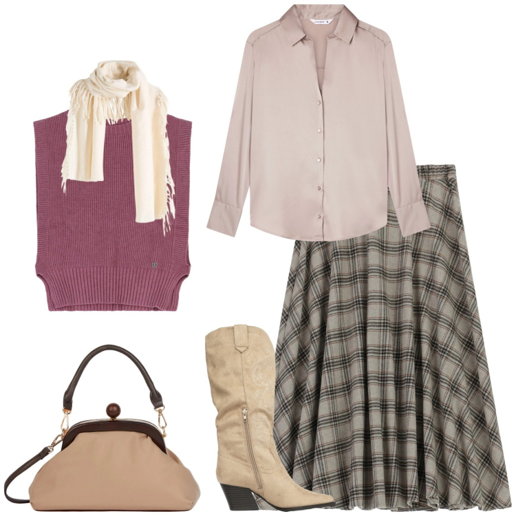 Outfit donna - Total look #2324280. Stile Chic per Tutti i giorni. Abbinamento con sciarpe, camicie, stivali, gonne longuette, maglieria, clutch.